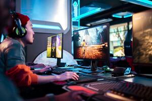 Close up of a male eSports player competing in a tournament