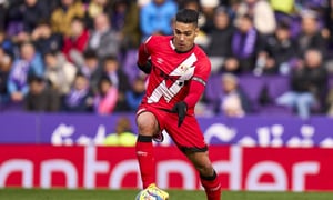 VALLADOLID, SPAIN - JANUARY 14: Radamel Falcao of Rayo Vallecano runs with the ball during the LaLiga Santander match between Real Valladolid CF and Rayo Vallecano at Estadio Municipal Jose Zorrilla on January 14, 2023 in Valladolid, Spain. (Photo by Getty Images/Diego Souto/Quality Sport Images)