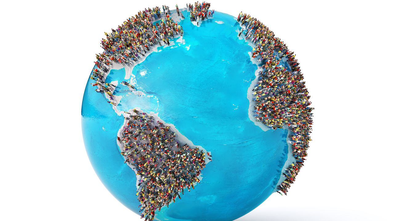 The problem of overpopulation. Earth full of people on a white background. 3d illustration