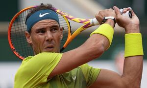 Spain's Rafael Nadal plays a shot against Norway's Casper Ruud during the final match at the French Open tennis tournament in Roland Garros stadium in Paris, France, Sunday, June 5, 2022. (AP Photo/Michel Euler)
