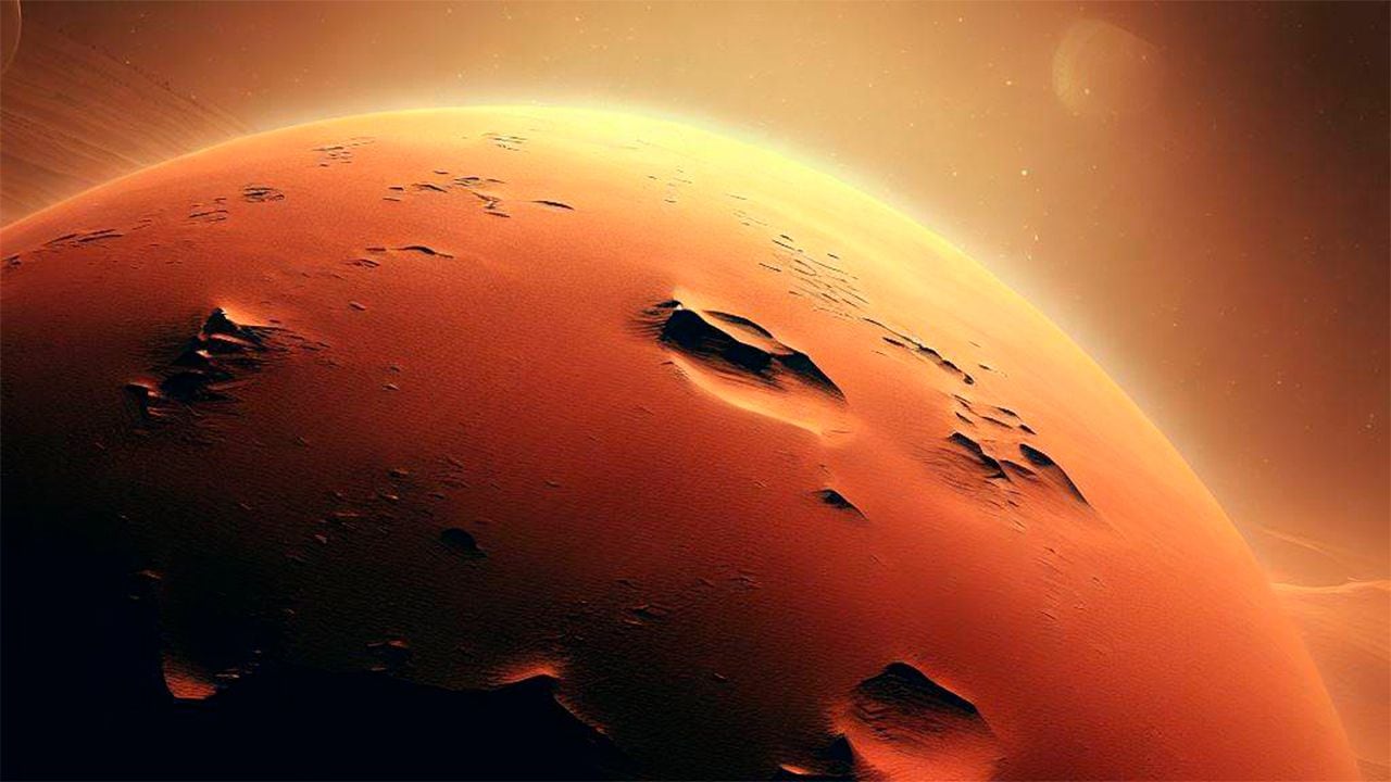 Ilustración que resalta el desierto en el planeta Marte.