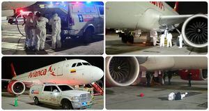 El avión de Avianca que traía dos muertos desde Chile.