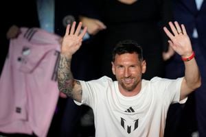 Messi durante su presentación con el Inter de Miami