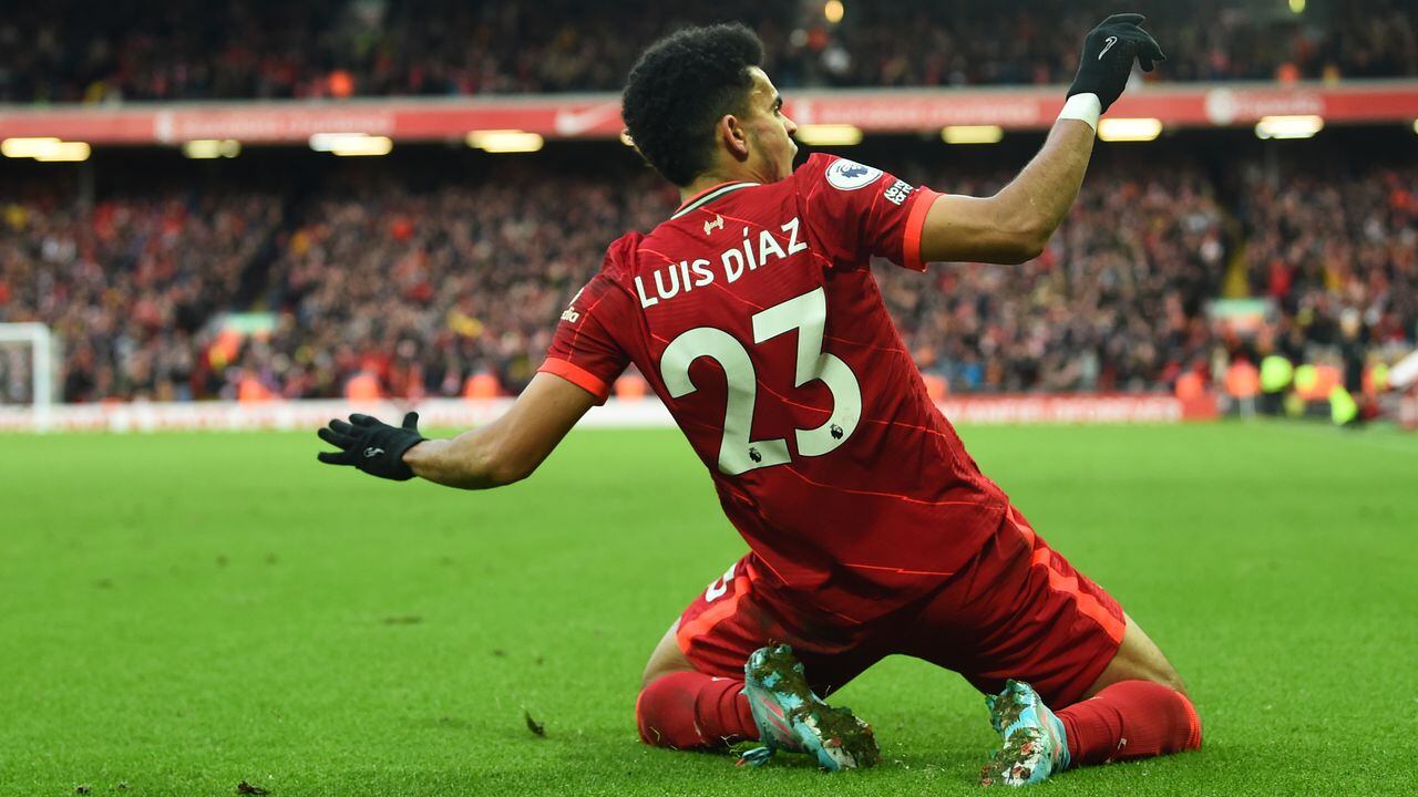 Luis Díaz celebrando uno de sus goles con el Liverpool