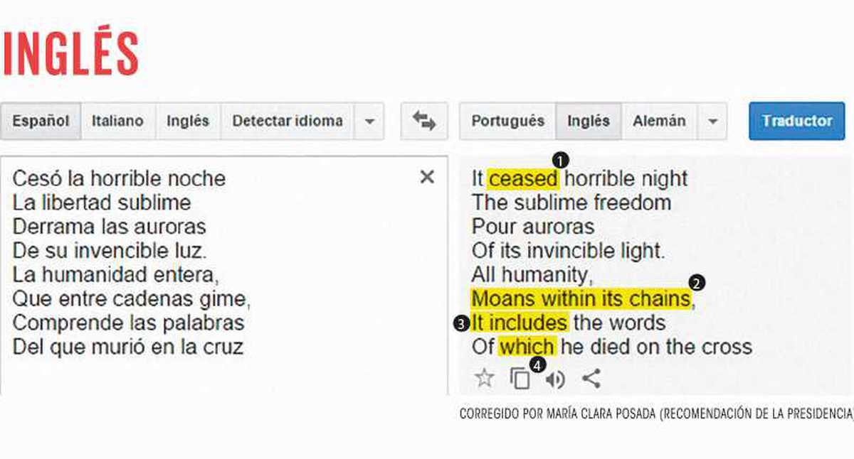  Traductor Google, cómo traduce Google una estrofa del Himno nacional