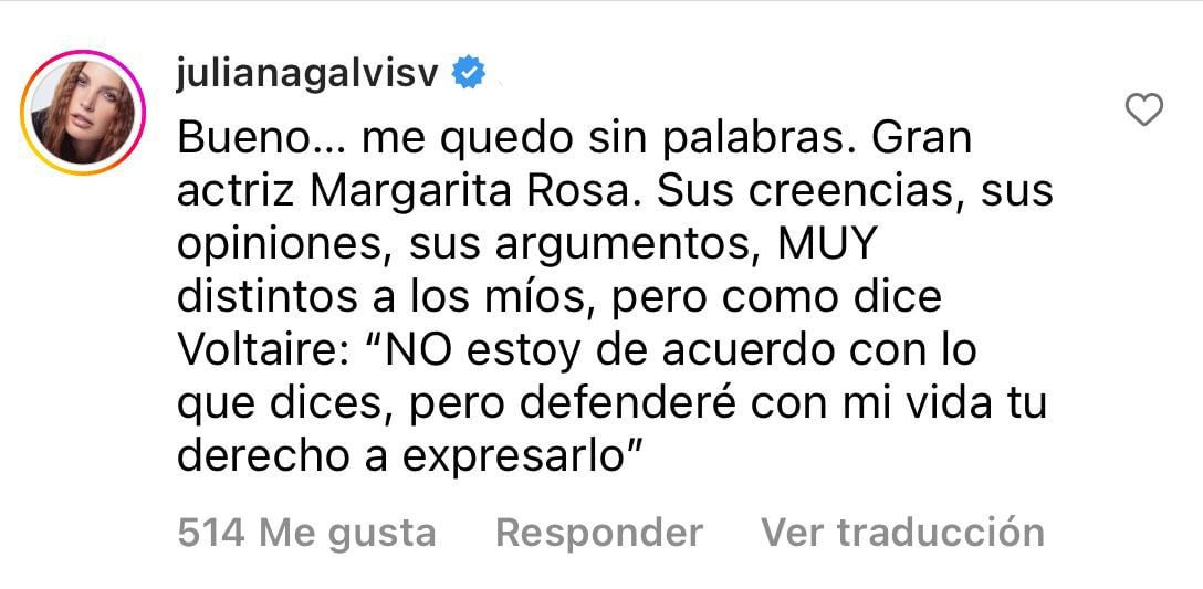 Juliana Galvis responde a declaraciones de Margarita Rosa de Francisco sobre la Virgen.