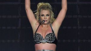 LONDON, ENGLAND - AUGUST 24:  Britney Spears on stage during the "Piece Of Me" Summer Tour at the O2 Arena on August 24, 2018 in London, England.  (Photo by Gareth Cattermole/BCU18/Getty Images for BCU)