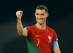 Soccer Football - FIFA World Cup Qatar 2022 - Group H - Portugal v Ghana - Stadium 974, Doha, Qatar - November 24, 2022  Portugal's Cristiano Ronaldo celebrates scoring their first goal REUTERS/Hannah Mckay