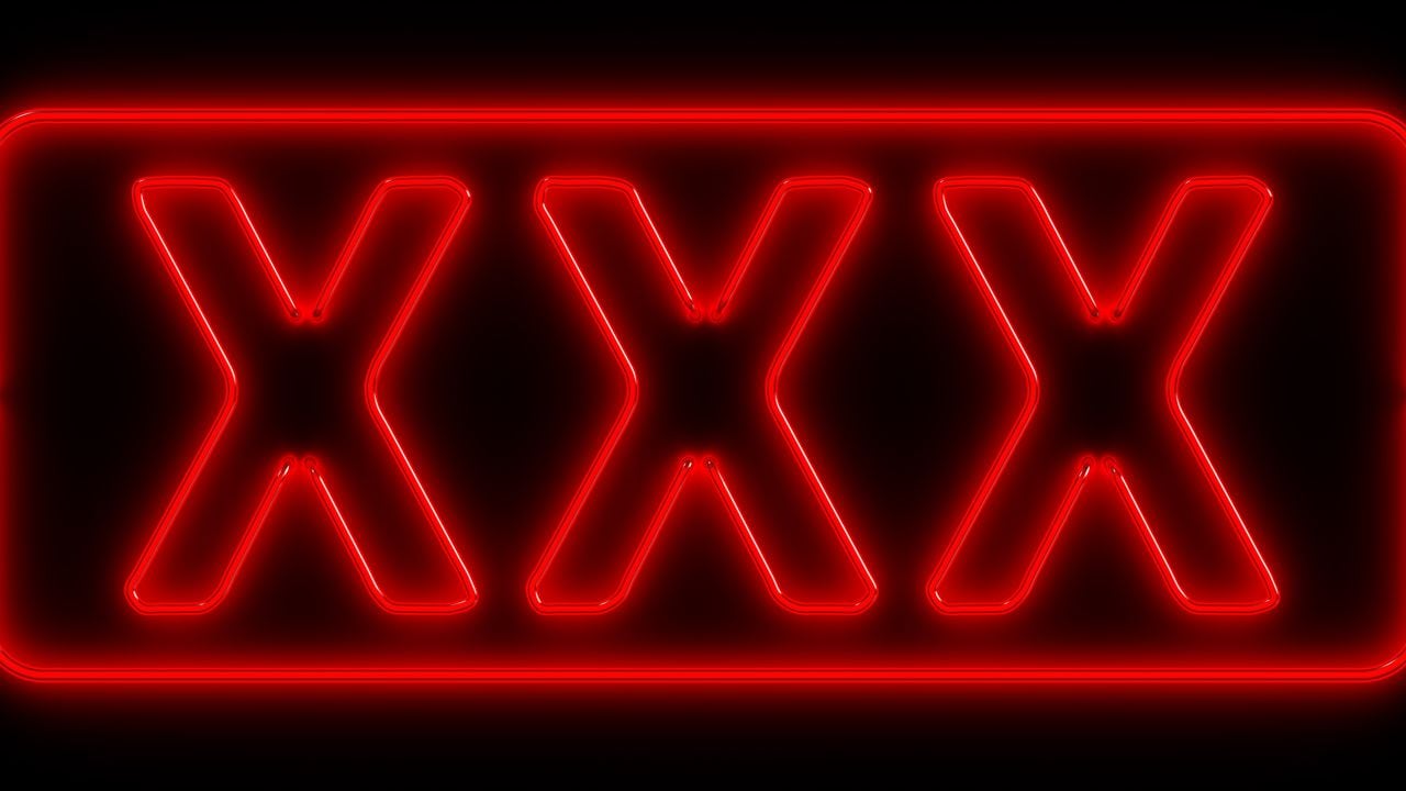 Neon signboard: XXX. 3D render. Isolated on black