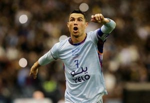 Cristiano Ronaldo durante la celebración de su gol ante el PSG
