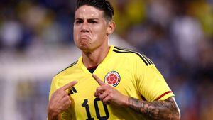 Colombia�s James Rodriguez celebrates his goal during the international friendly football match between Colombia and Guatemala at Red Bull Arena in Harrison, New Jersey, on September 24, 2022. (Photo by Andres Kudacki / AFP)