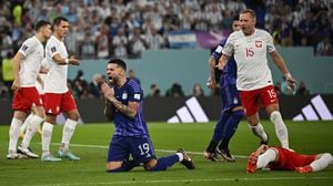 Soccer Football - FIFA World Cup Qatar 2022 - Group C - Poland v Argentina - Stadium 974, Doha, Qatar - November 30, 2022  Argentina's Nicolas Otamendi reacts REUTERS/Dylan Martinez