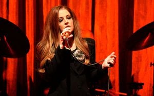 TOKYO, JAPAN - APRIL 10:  Lisa Marie Presley performs live to promote her new album 'Storm & Grace' at the Blue Note in Tokyo, Japan.  (Photo by Jun Sato/WireImage)