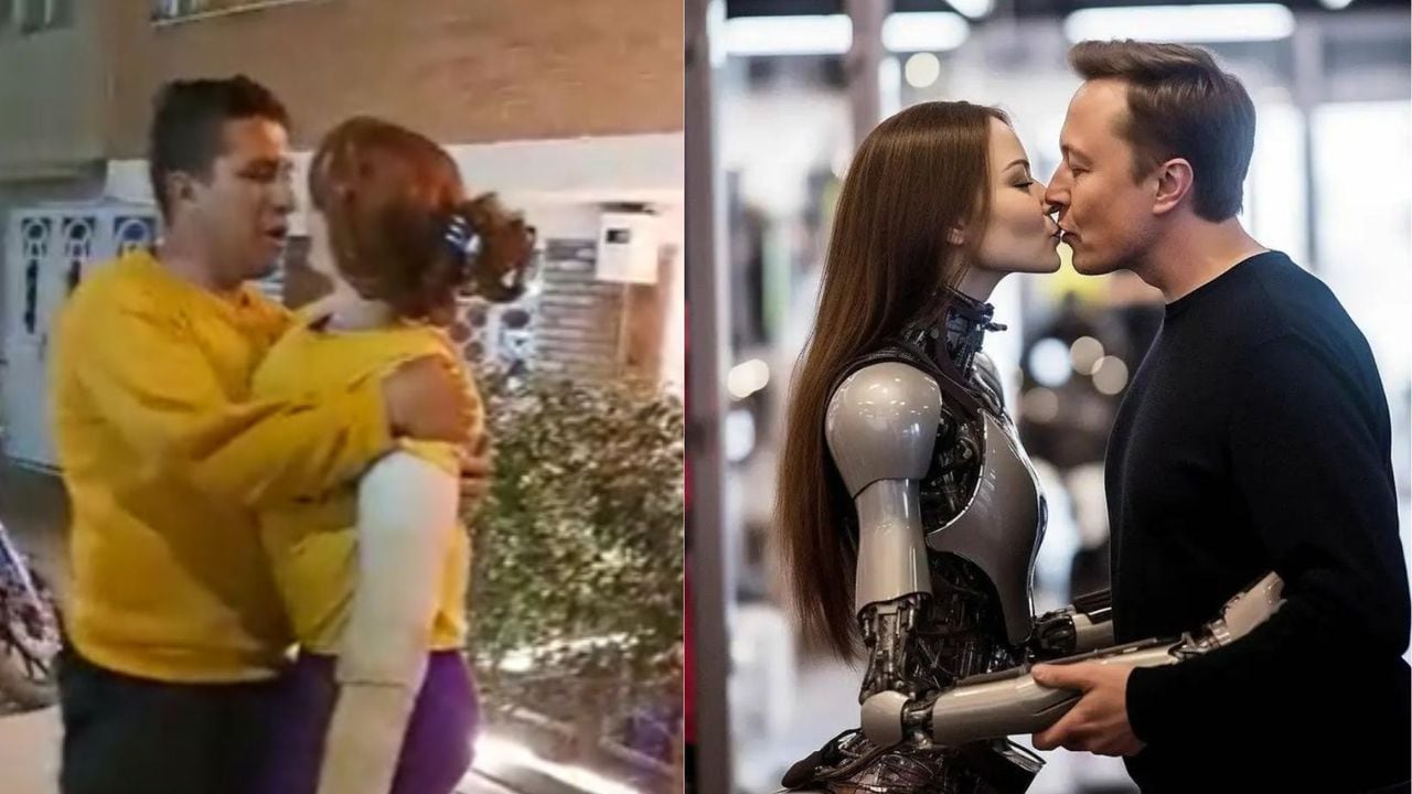 Comparan a Elon Musk con colombiano que tiene una muñeca de trapo como novia tras besar a una mujer robot