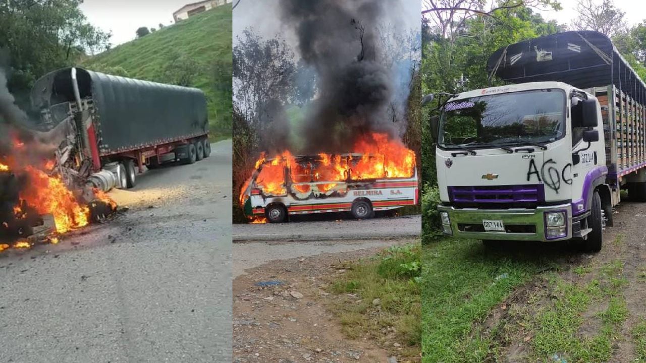 Camiones quemados en el paro armado del 6 de mayo de 2022.