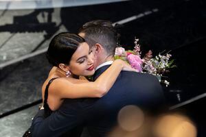 Georgina Rodriguez, Cristiano Ronaldo at the third evening of the 70 Sanremo Music Festival. Sanremo (Italy), February 6th, 2020 (Photo by Marco Piraccini/Archivio Marco Piraccini/Mondadori Portfolio via Getty Images)