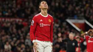 Manchester United's Cristiano Ronaldo reacts after missing an opportunity during the Premier League match at Old Trafford, Manchester. Picture date: Saturday March 12, 2022. (Photo by Martin Rickett/PA Images via Getty Images)