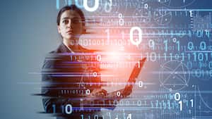 Concepto de transformación digital. Código binario. IA (Inteligencia Artificial).