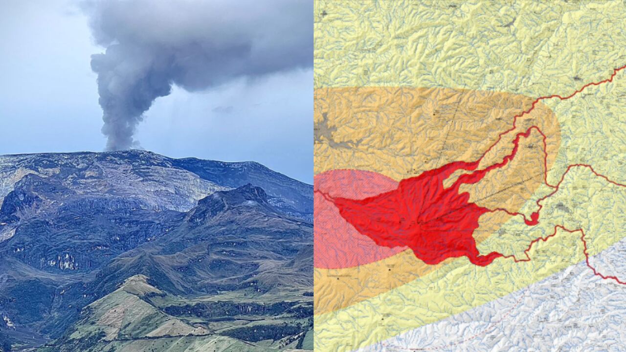 Mapa de amenaza del volcán Nevado del Ruiz ante posible erupción.