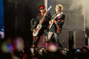 MONTERREY, MEXICO - FEBRUARY 21: Nikki Sixx and Mick Mars of Motley Crue, performing during a concert between Def Leppard and Motley Crue bands, at Estadio Banorte on February 21, 2023 in Monterrey, Mexico. (Photo by Medios y Media/Getty Images)