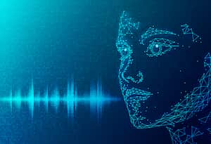 Conversational AI Concept - Natural Language Processing - NLP - Computational Linguistics Concept - AI-based Virtual Assistant Generating Voice as a Soud Wave