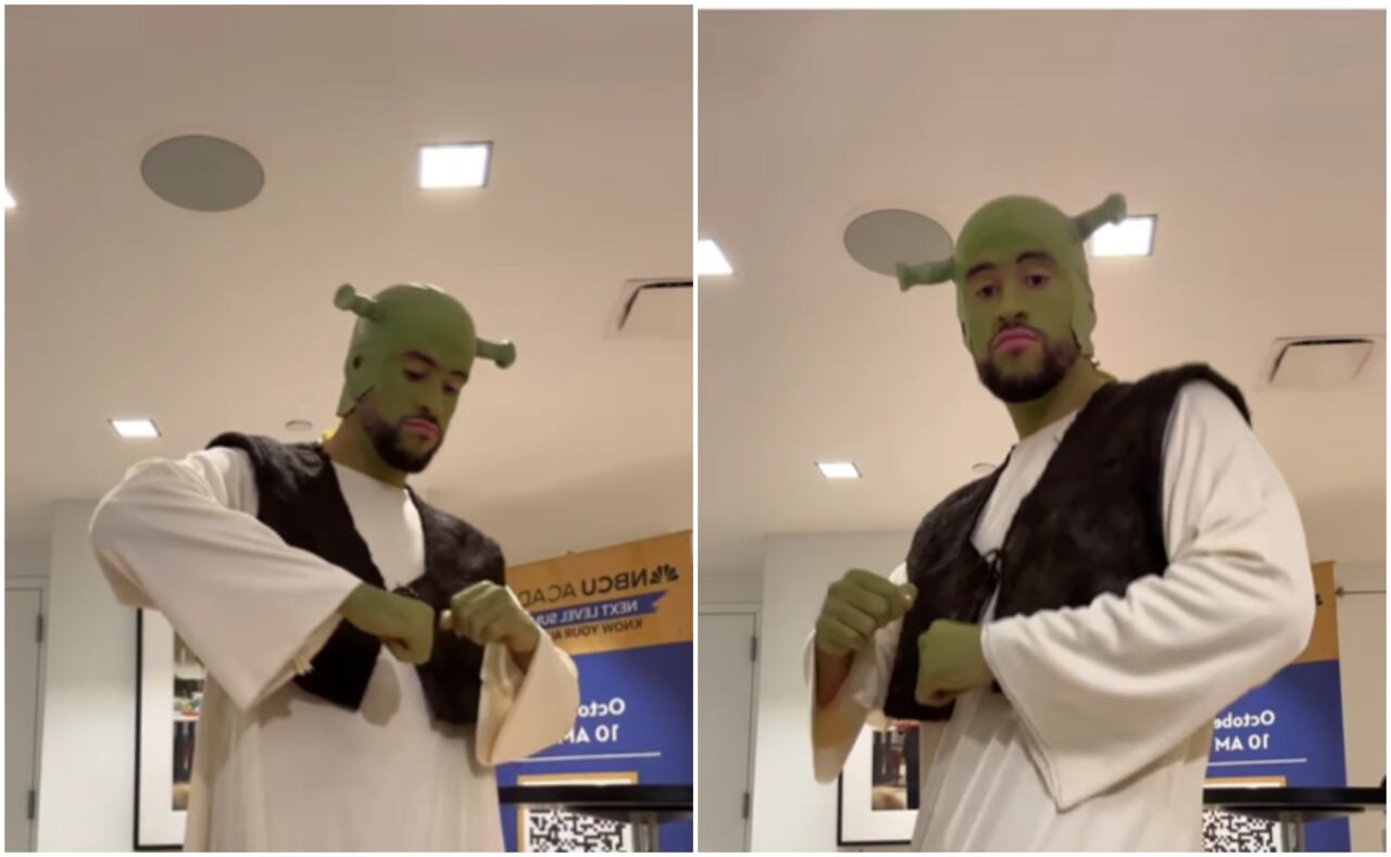 Bad Bunny desató una ola de críticas en redes sociales después de bailar con disfraz de Shrek.