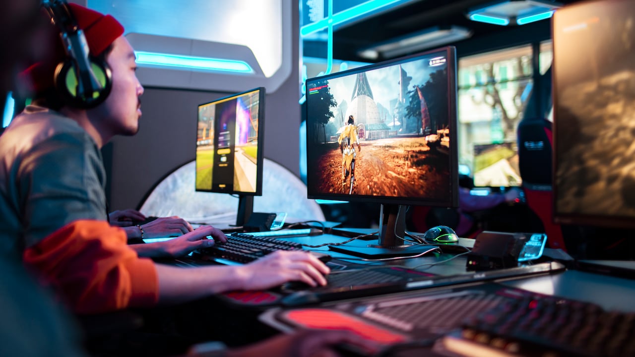 Close up of a male eSports player competing in a tournament