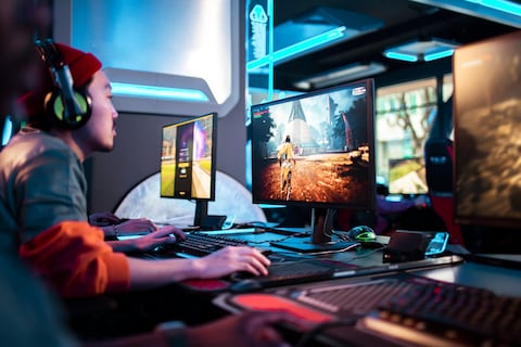 Close up of a male eSports player competing in a tournament