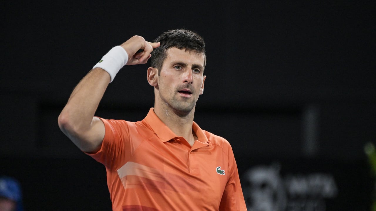 Serbian tennis player Novak Djokovic celebrates after winning the final of the ATP Adelaide International tournament against Sebastian Korda of the US in Adelaide on January 8, 2023. (Photo by Brenton EDWARDS / AFP)
