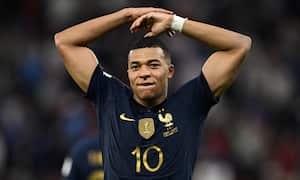 Soccer Football - FIFA World Cup Qatar 2022 - Round of 16 - France v Poland - Al Thumama Stadium, Doha, Qatar - December 4, 2022 France's Kylian Mbappe celebrates scoring their third goal REUTERS/Dylan Martinez