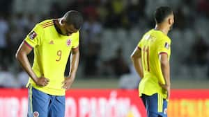 PUERTO ORDAZ, VENEZUELA - MARCH 29: Harold Preciado of Colombia reacts to knowing that his team is out of the world cup after the FIFA World Cup Qatar 2022 qualification match between Venezuela and Colombia at Estadio Cachamay on March 29, 2022 in Puerto Ordaz, Venezuela. (Photo by Edilzon Gamez/Getty Images)