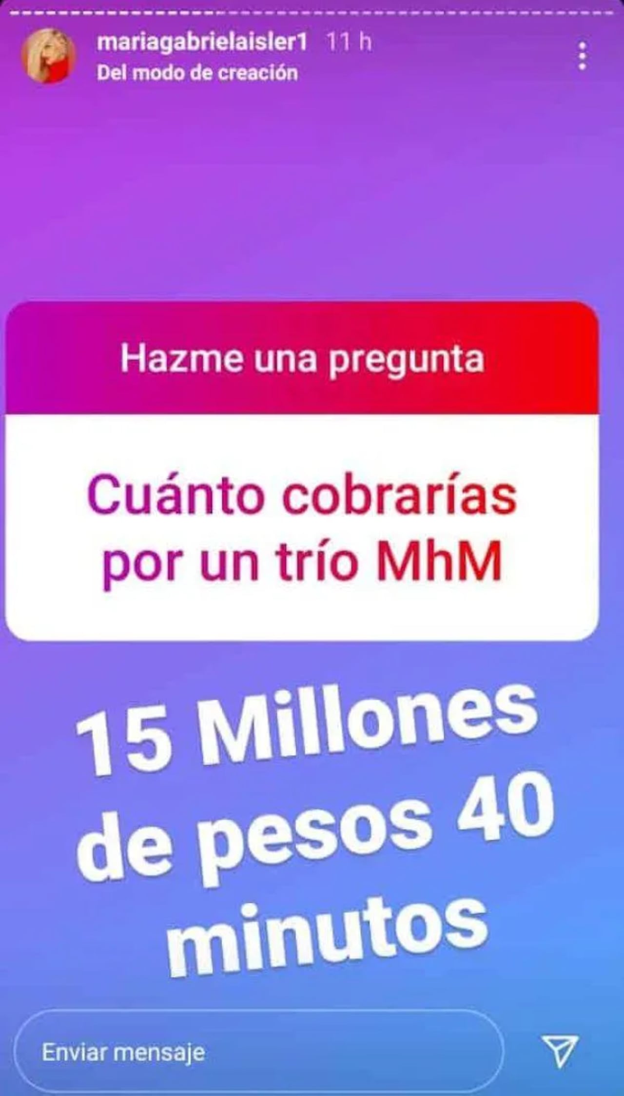 Captura de pantalla de Instagram de María Gabriela Isler