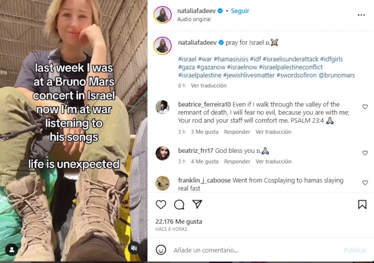 La modelo de OnlyFans que aceptó el llamado del Ejército de Israel Fotos: Instagram @nataliafadeev Natalia Fadeev
