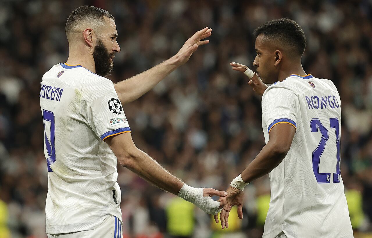 Rodrygo y Benzema, autores de los goles con los que el Real Madrid eliminó al Manchester City.