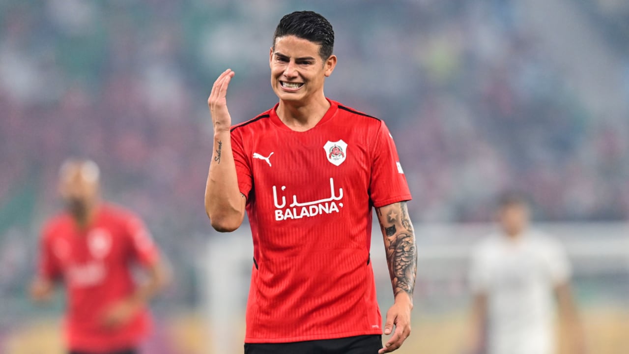 James Rodriguez of Al Rayyan reacts during the Amir Cup final football match between Al-Sadd and Al-Rayyan at the Al-Thumama Stadium in Doha, capital of Qatar, Oct. 22, 2021. (Photo by Nikku/Xinhua via Getty Images)