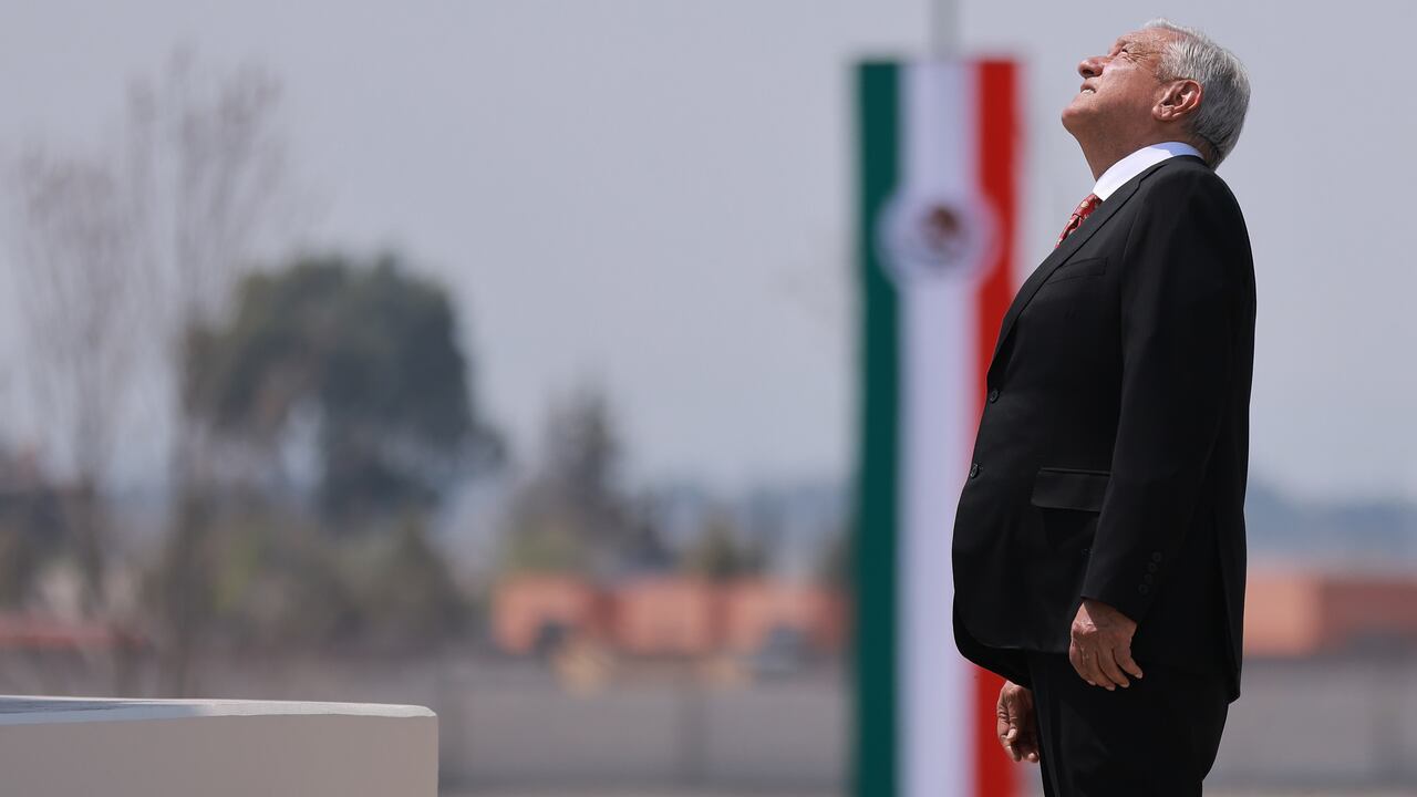 MEXICO CITY, MEXICO - MARCH 21: President of Mexico Andres Manuel Lopez Obrador looks on during the inauguration of the new airport Felipe Angeles International Airport on March 21, 2022 in Mexico City, Mexico. (Photo by Hector Vivas/Getty Images)