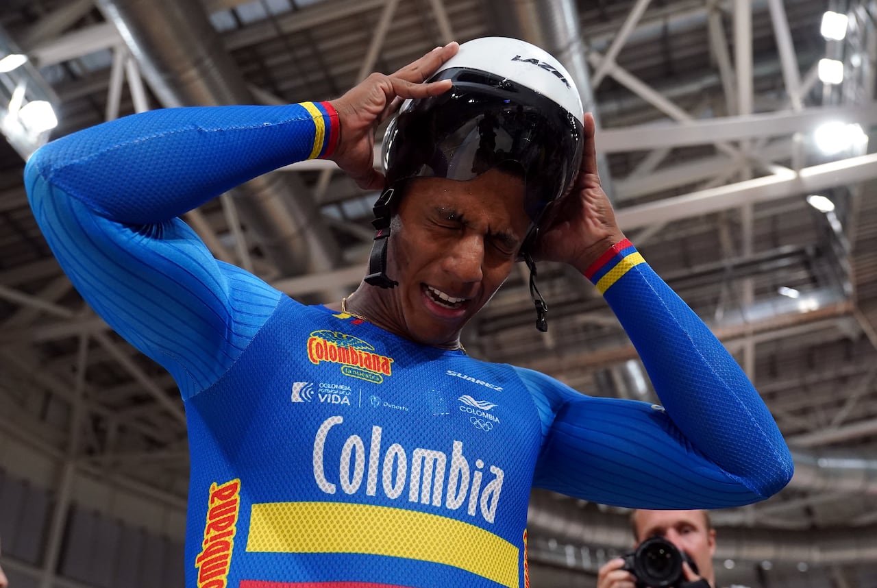 Colombia's Kevin Quintero after winning the Men Elite Keirin final during day seven of the 2023 UCI Cycling World Championships at the Sir Chris Hoy Velodrome, Glasgow. Picture date: Wednesday August 9, 2023. (Photo by Tim Goode/PA Images via Getty Images)