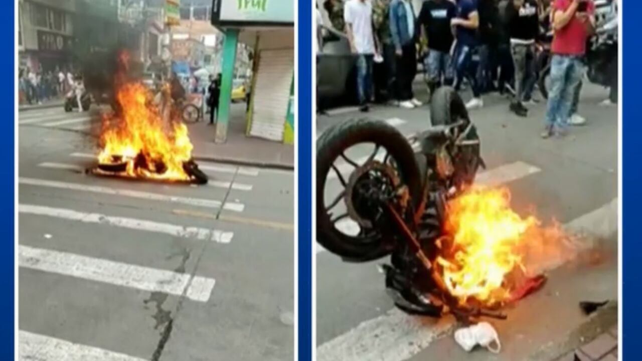 Le prenden fuego a moto de señalado ladrón en Bogotá, el sujeto terminó hospitalizado