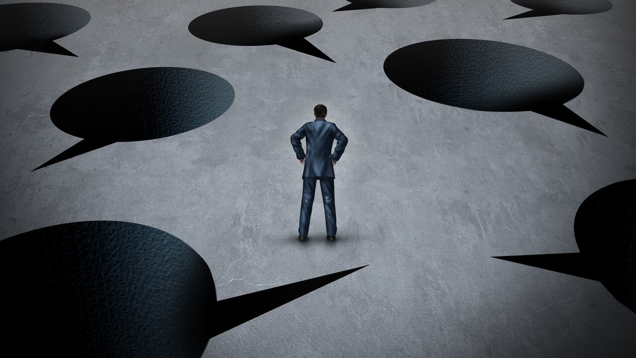 Pitfalls of politically correct speech concept with holes shaped as word bubbles as a freedom of the press or texting risk and the danger of controversy and controversial opinions with 3D illustration elements.