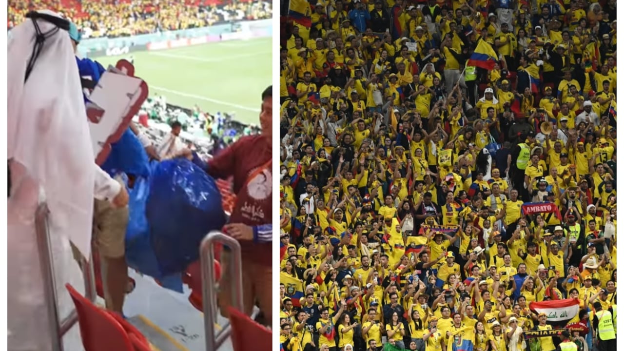 Fútbol Fútbol - Copa Mundial de la FIFA Qatar 2022 - Grupo A - Qatar v Ecuador - Estadio al Bayt, al Khor, Qatar - 20 de noviembre de 2022 los aficionados de Ecuador celebran después del partido REUTERS/Dylan Martinez