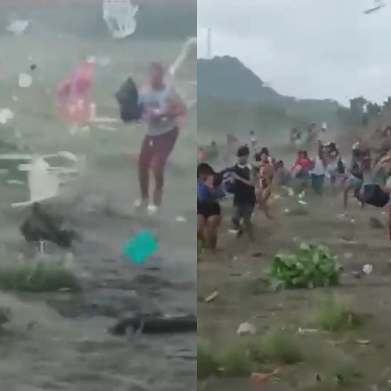El fuerte vendaval que generó pánico e hizo correr a los turistas.