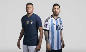 (EDITORS NOTE: THIS IMAGE HAS BEEN RETOUCHED) In this composite image, a comparison has been made between (L-R) Kylian Mbappe of France and Lionel Messi of Argentina, who are posing during the official FIFA World Cup 2022 portrait sessions. Argentina and France meet in the final of the FIFA World Cup Qatar 2022. (Photo by FIFA/FIFA via Getty Images)