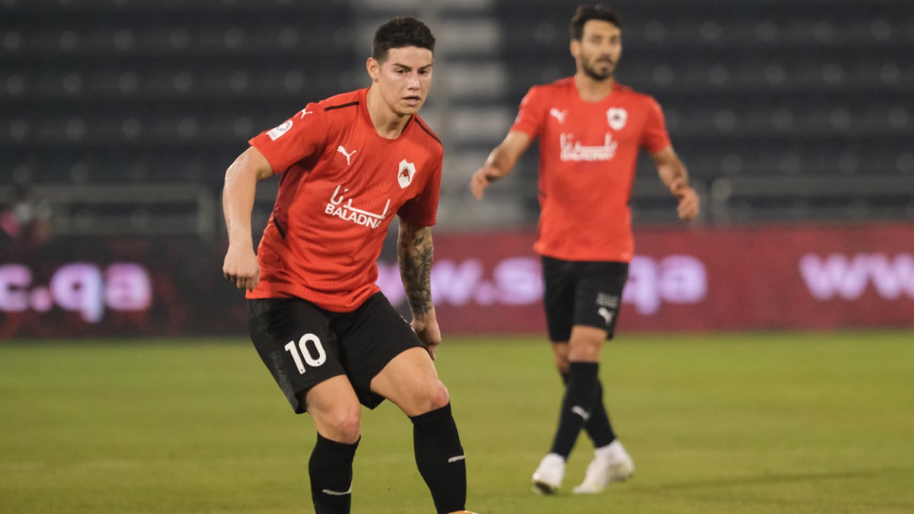 James Rodriguez (10) of Al Rayyan on the ball during the QNB Stars League match between Al Gharafa and Al Rayyan at the Jassim Bin Hamad Stadium in Doha, Qatar on 24 February 2022. (Photo by Getty Images/Simon Holmes/NurPhoto)