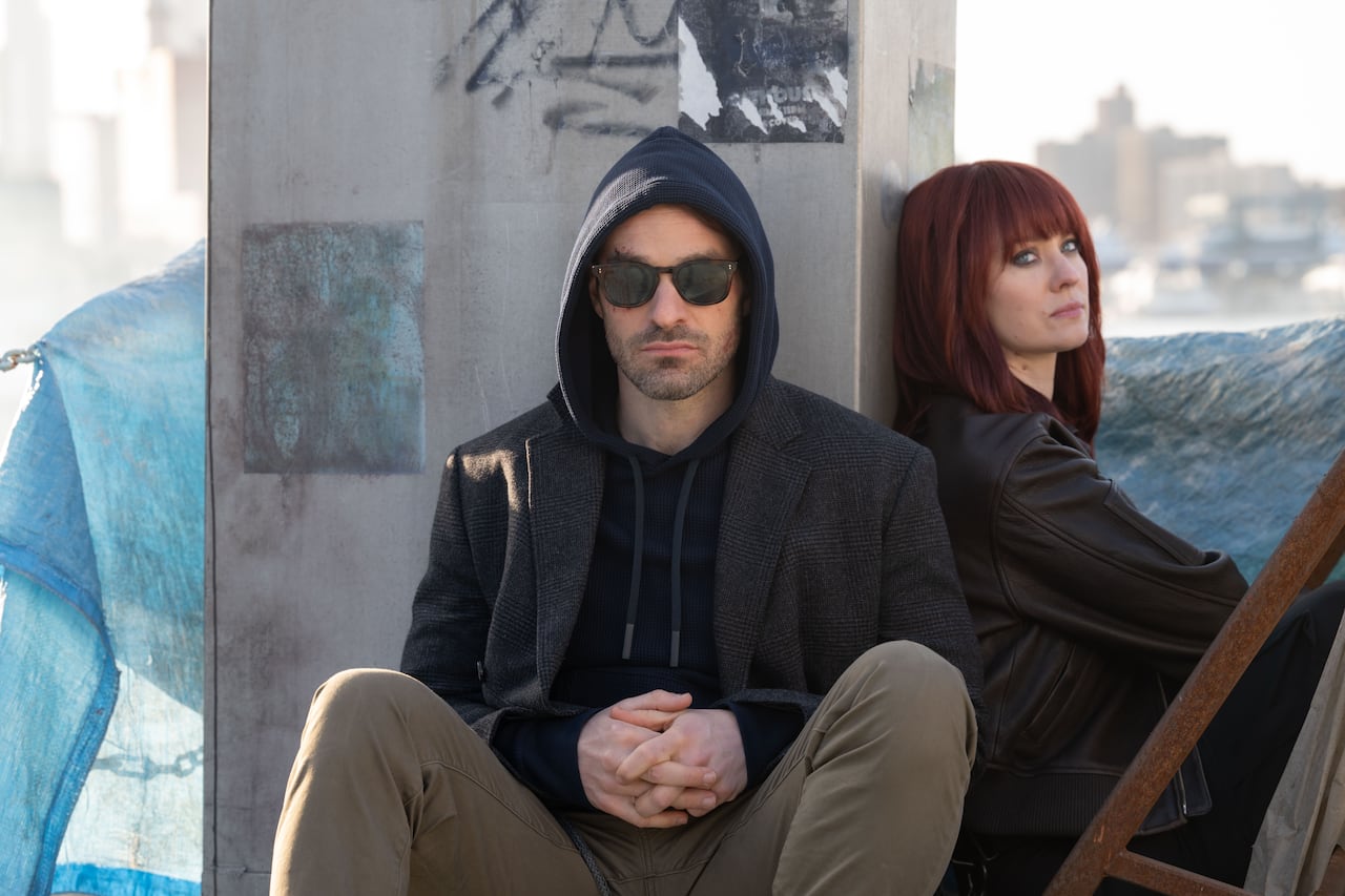 L-R: Matt Murdock / Daredevil (Charlie Cox) and Karen Page (Deborah Ann Woll) in Marvel Television's DAREDEVIL: BORN AGAIN, exclusively on Disney+. Photo by Jojo Whilden. © 2025 MARVEL.