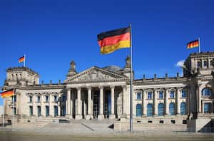 Germany, Berlin, Reichstag, the Parliament Building and national flag