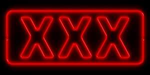 Neon signboard: XXX. 3D render. Isolated on black