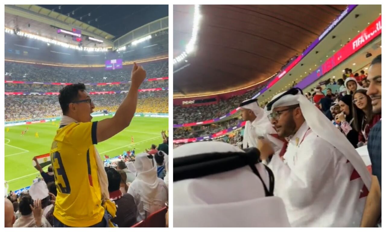 Hincha de Ecuador y polémicos gestos a hinchas de Qatar