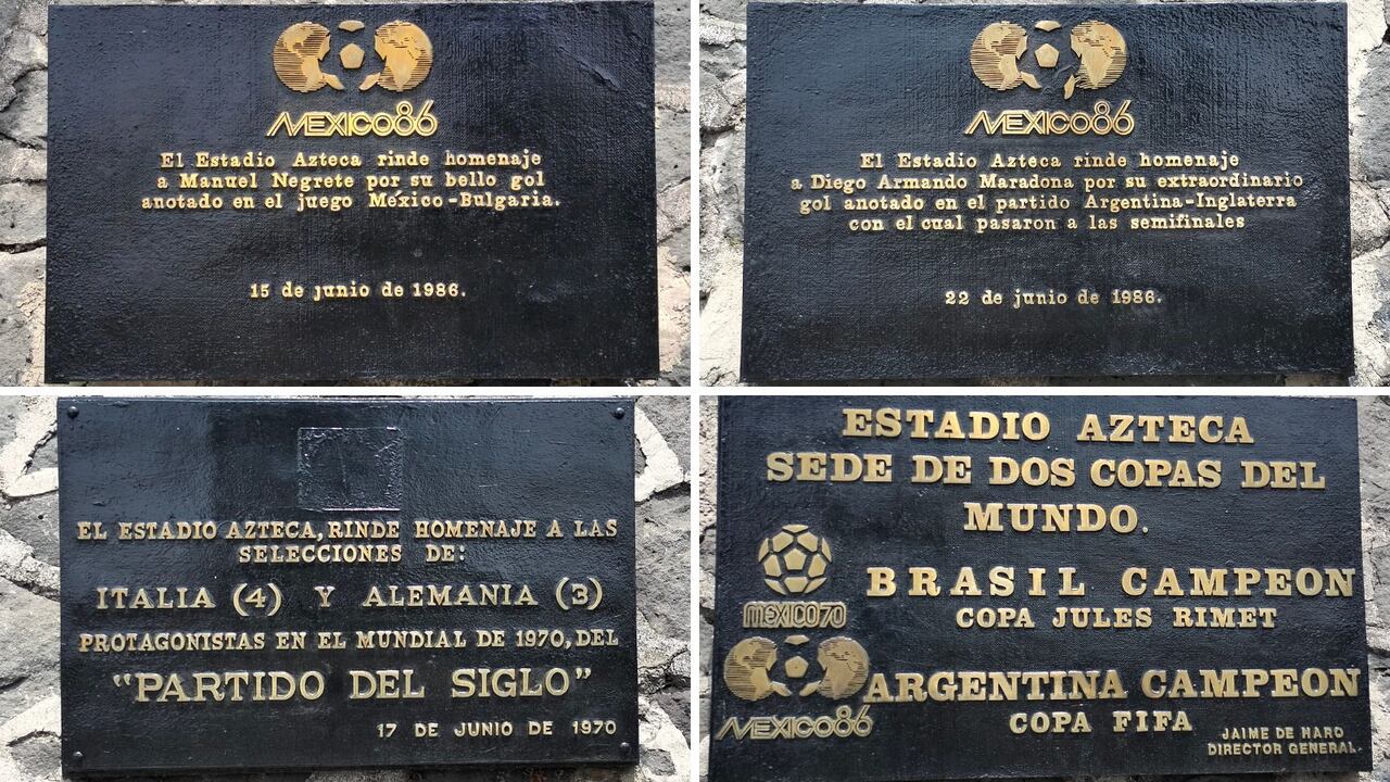 Placas a la entrada del Estadio Azteca