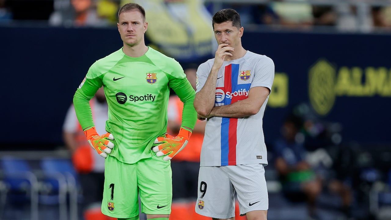 Marc Andre ter Stegen y Robert Lewandowski del FC Barcelona.