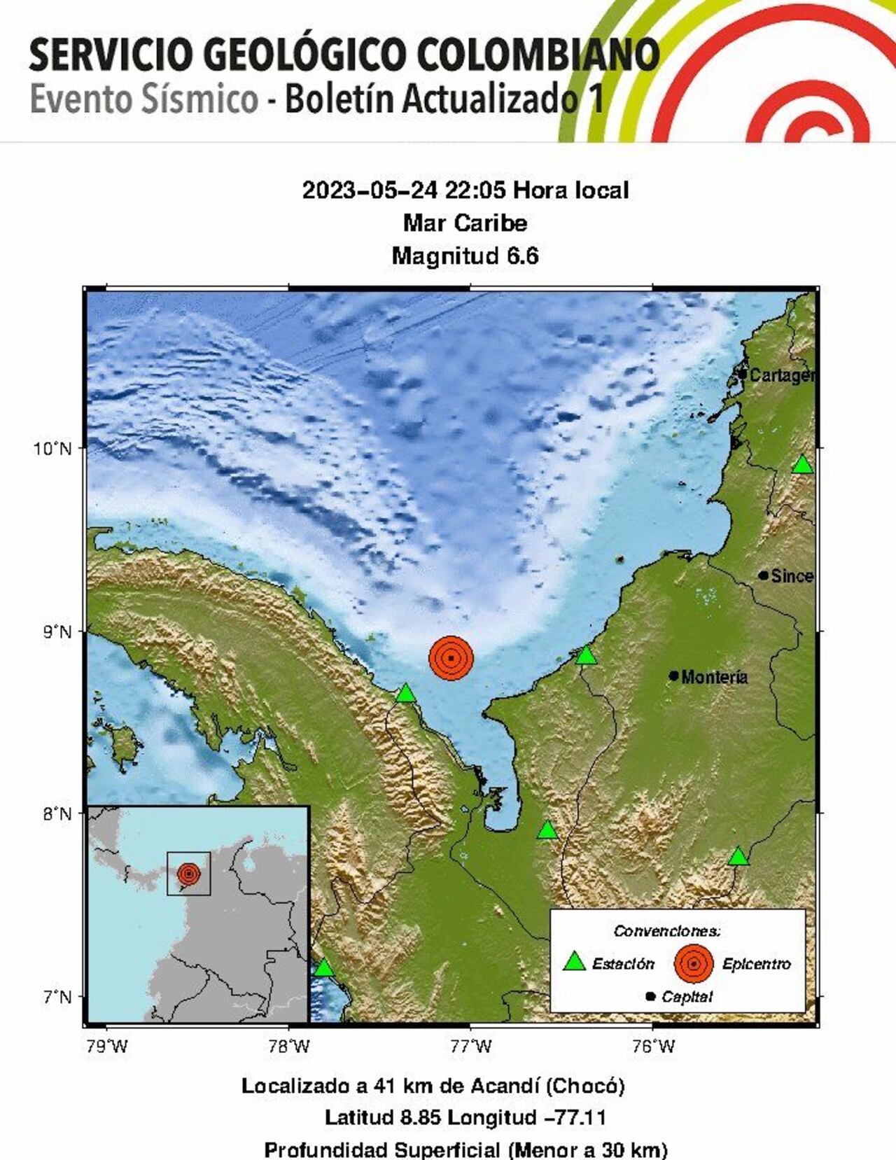 Temblor en el mar Caribe.
